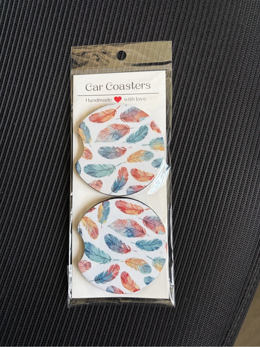 Water Color Feather Print Car Coaster Set - NWT